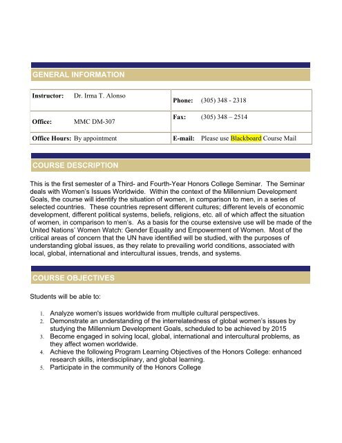 GENERAL INFORMATION COURSE ... - Honors College