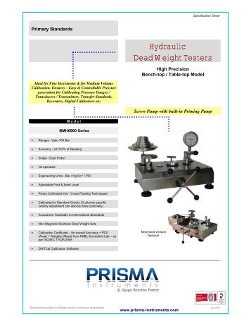 Hydraulic Dead Weight Testers - Prisma Instruments