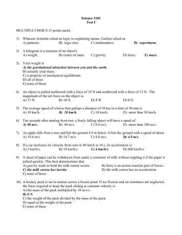 Science 3101 Test I MULTIPLE CHOICE (3 points each). 1 ...