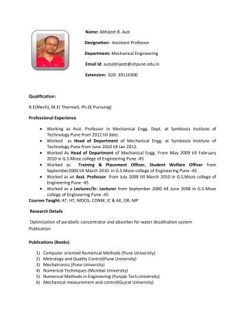 Name: Mr. Abhijeet Auti Designation: Assistant Professor ... - SIT