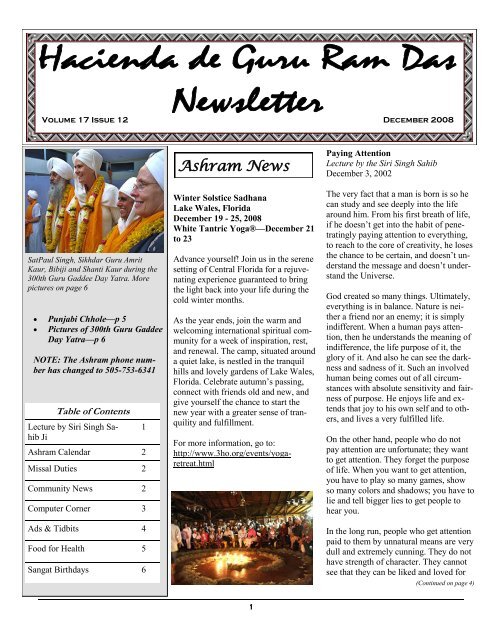 Ashram News Ashram News - Hacienda de Guru Ram Das