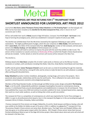 shortlist announced for liverpool art prize 2012 - Alan Dunn