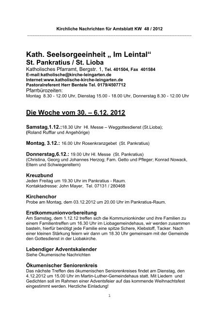 Kath. Seelsorgeeinheit â Im Leintalâ - Kirche-leingarten.de