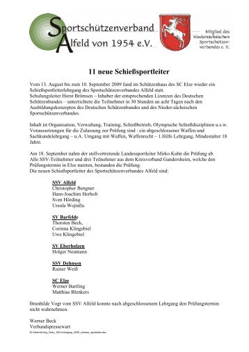11 neue Schießsportleiter - SSV Alfeld