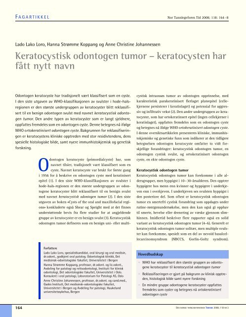 Keratocystisk odontogen tumor - Den norske tannlegeforenings ...