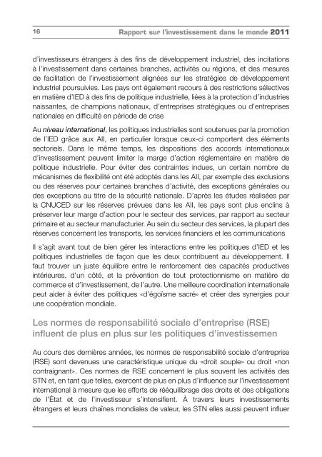 Rapport sur l'investissement dans le monde 2011 - unctad