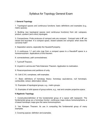 Topology General Examination Syllabus in PDF