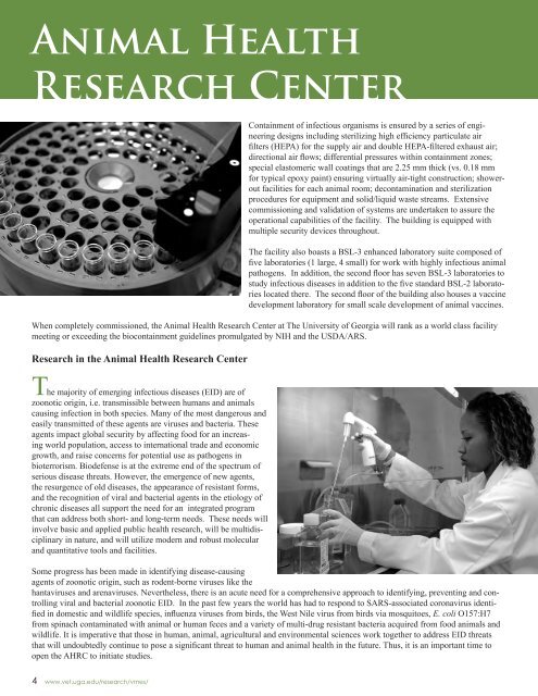 The Animal Health Research Center - University of Georgia College ...