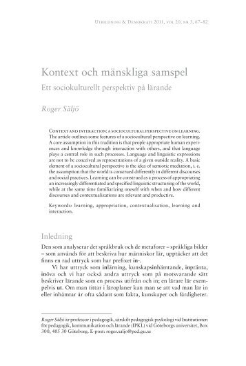Kontext och mänskliga samspel - Ett sociokulturellt perspektiv på lärande