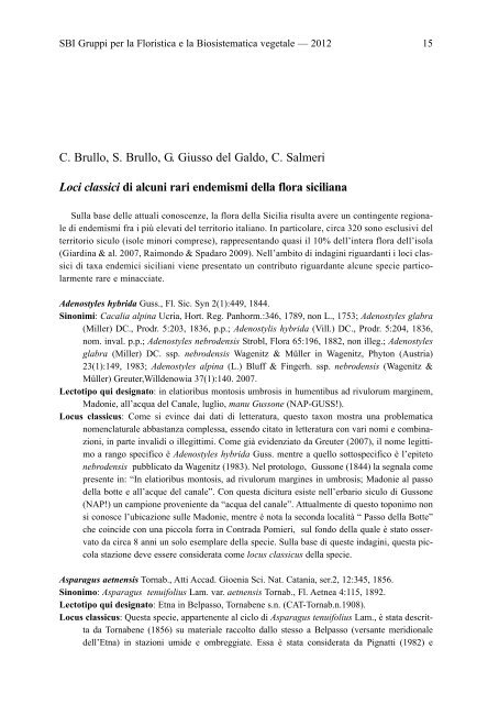 Flora vascolare d'Italia: studi biosistematici, taxa endemici e loci ...