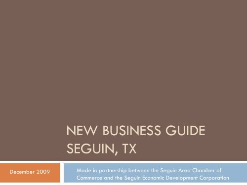 New Business Guide Seguin, TX - City of Seguin
