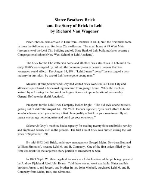Slater Brothers Brick And The Story Of Brick In Lehi By Lehi