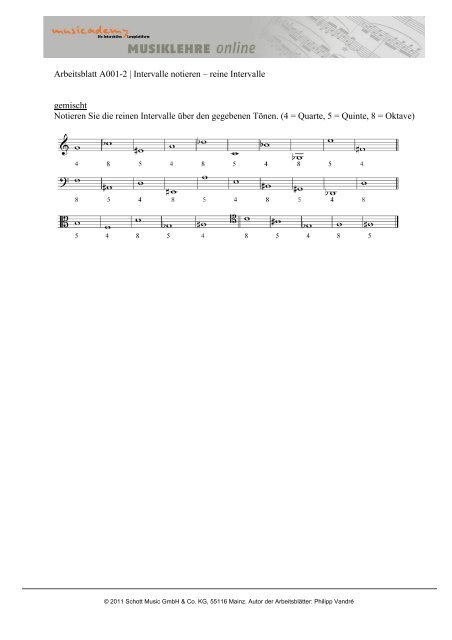 Arbeitsblatt A001-1 | Intervalle notieren â reine ... - Musicademy