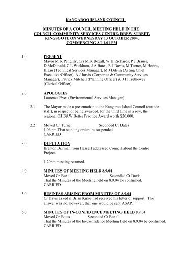 Council Minutes 2004/10 - Kangaroo Island Council