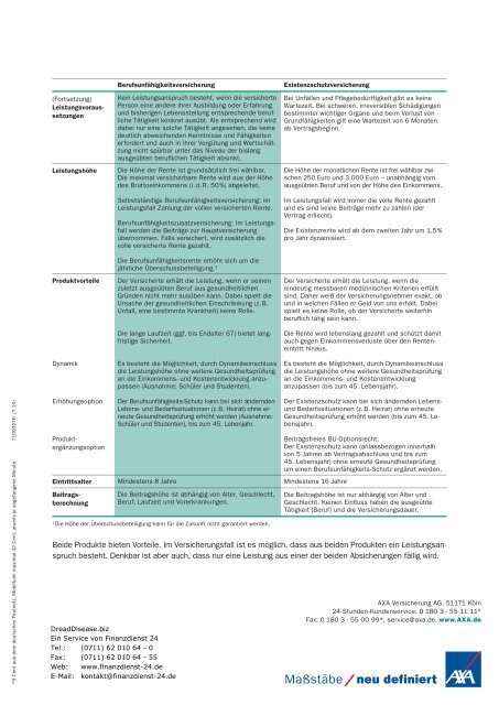 Axa Existenzschutzversicherung - Dread Disease