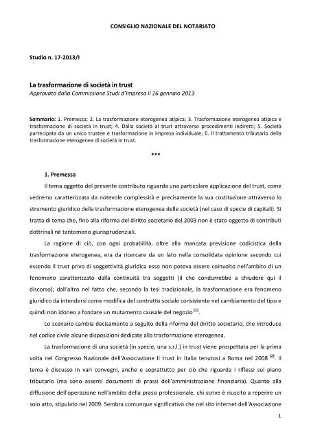 La trasformazione di societÃ  in trust - Reggio Emilia