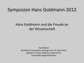 Symposion Hans Goldmann 2012 - Georg Eisner, Ophthalmologie