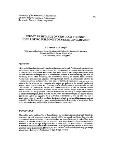 Earthquake Engineering Research - HKU Libraries - The University ...