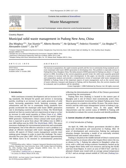 Municipal solid waste management in Pudong New Area, China