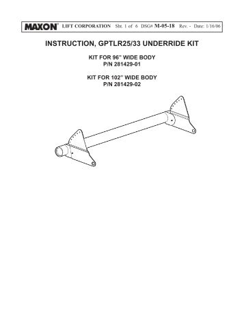 M-05-18 GPTLR 25/33 Underride Kit, 96" Wide (P/N ... - Maxon