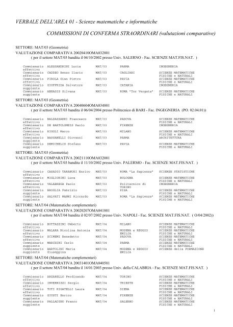 Commissioni di conferma straordinari - valutazioni ... - Cineca