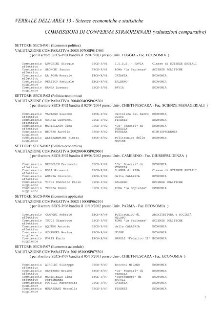 Commissioni di conferma straordinari - valutazioni ... - Cineca