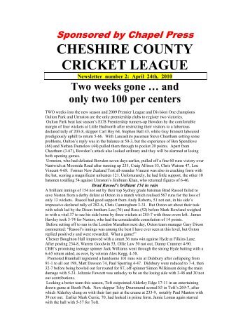 CHESHIRE COUNTY CRICKET LEAGUE - Cheshire Cricket Board