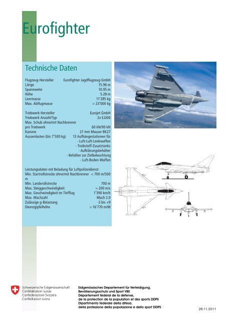 Technische Daten/Typendaten TTE Gripen, Rafale, Eurofighter