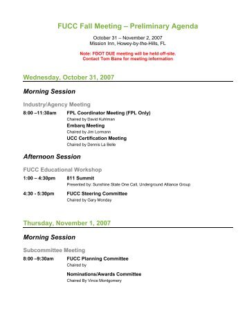 FUCC Fall Meeting â Preliminary Agenda