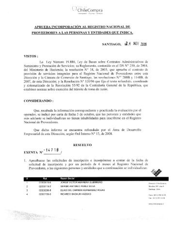 ResoluciÃ³n Proveedores Inscritos Septiembre ... - Chileproveedores