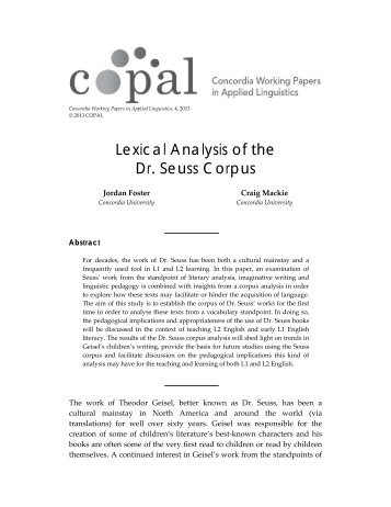 Lexical Analysis of the Dr. Seuss Corpus - Concordia University