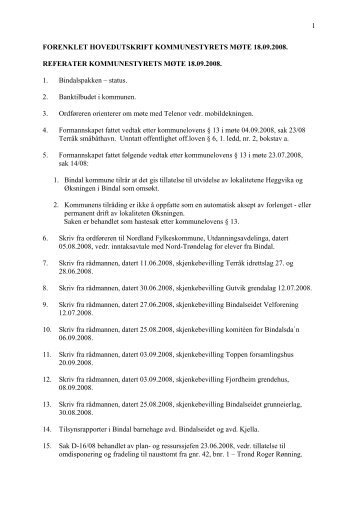 forenklet hovedutskrift kommunestyrets mÃ¸te 18 - Bindal kommune