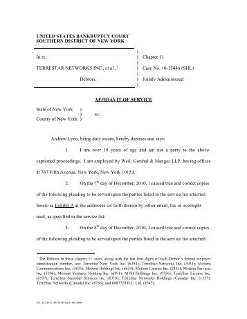 Affidavit of Service - TerreStar Networks Inc., et al.