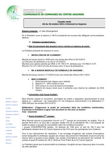 Compte-rendu du Conseil Communautaire du 18 ... - Centre-Argonne