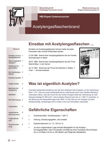 Acetylengasflaschenbrand - Freiwillige Feuerwehr Kuchl