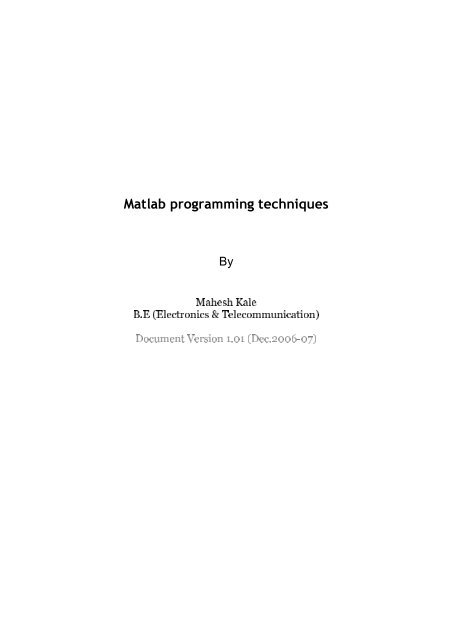 Matlab programming techniques - MathWorks