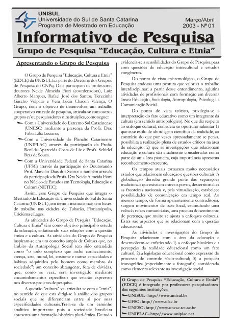 Informativo de Pesquisa - Unisul