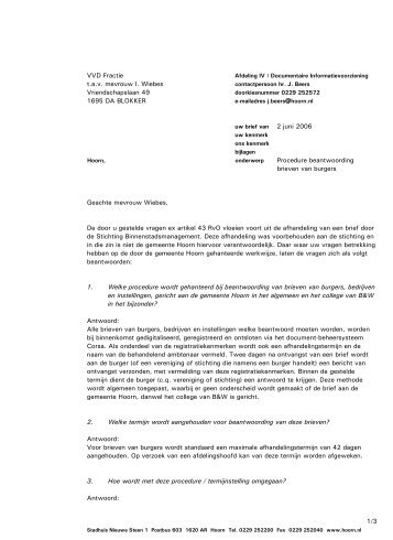 Procedure beantwoording brieven van burgers - Gemeente Hoorn