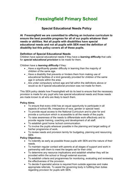 Special Educational Needs Policy special-educational-needs-policy