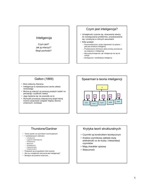 Inteligencja Czym jest inteligencja Galton 1869 Spearman a
