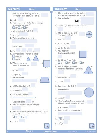 Download pages from Mental Math Workouts, Grades 5-7
