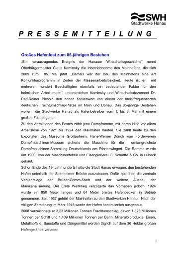 GroÃes Hafenfest zum 85-jÃ¤hrigen Bestehen - Hanau Hafen GmbH