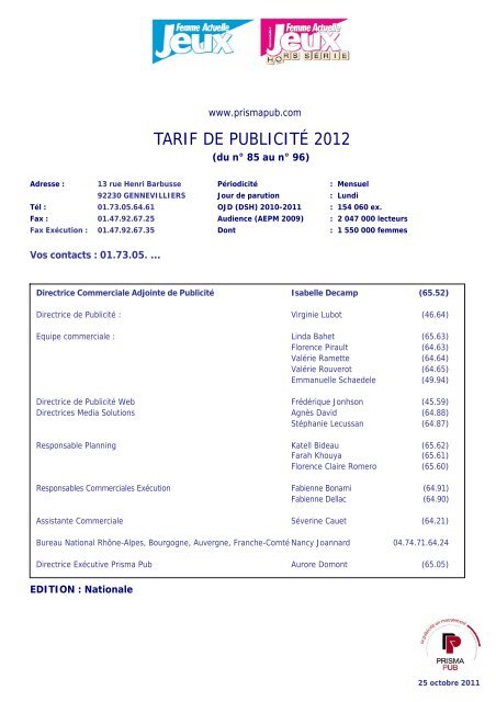 TARIF DE PUBLICITÉ 2012 - Les Tarifs de la Presse