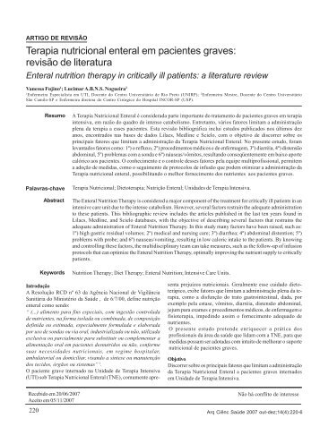 Terapia nutricional enteral em pacientes graves - Revista Arquivos ...