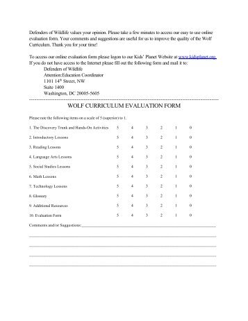 WOLF CURRICULUM EVALUATION FORM - Kids' Planet