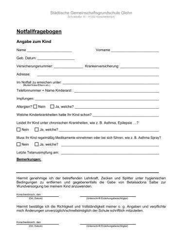 Notfallbogen-Formular - GGS Glehn