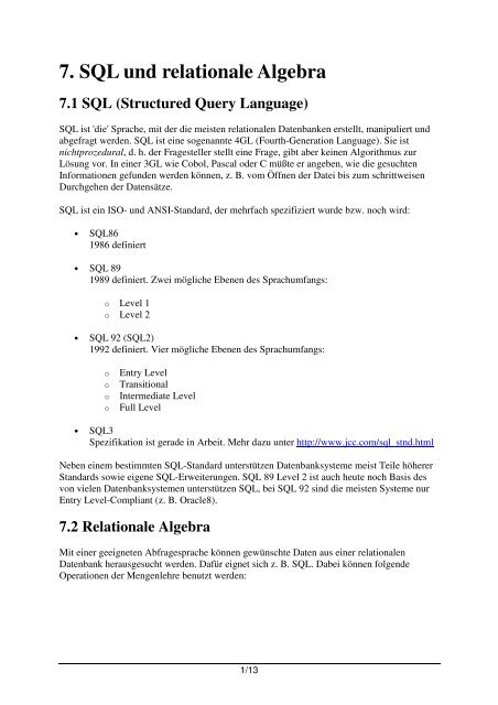 7. SQL und relationale Algebra