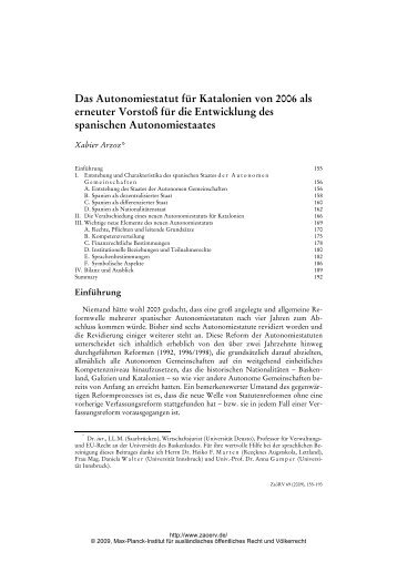 Das Autonomiestatut fÃ¼r Katalonien von 2006 als erneuter VorstoÃ ...