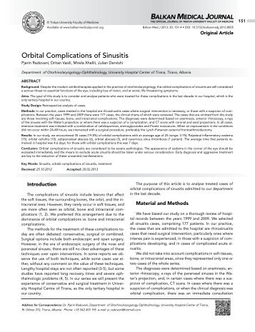 Orbital Complications of Sinusitis - Balkan Medical Journal