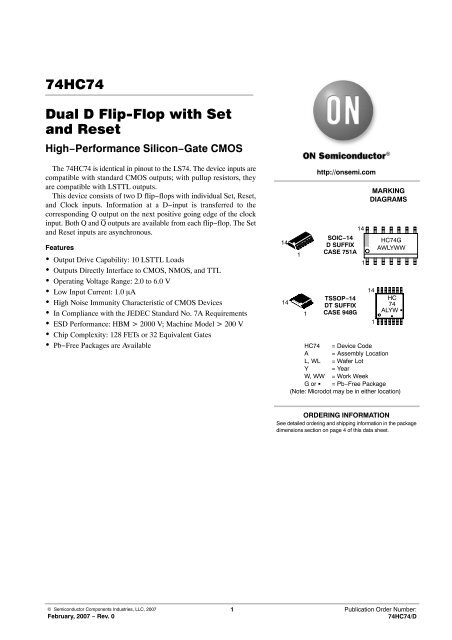 74HC74 Dual D FlipâFlop with Set and Reset